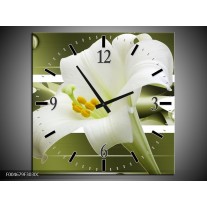 Wandklok op Canvas Bloem | Kleur: Groen, Wit | F004679C