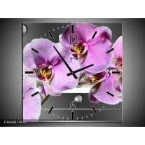 Wandklok op Canvas Orchidee | Kleur: Grijs, Paars, Wit | F004681C