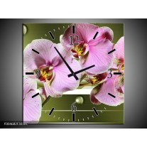 Wandklok op Canvas Orchidee | Kleur: Groen, Paars, Roze | F004682C