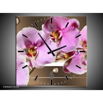 Wandklok op Canvas Orchidee | Kleur: Bruin, Paars, Roze | F004683C