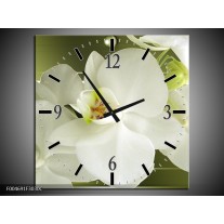 Wandklok op Canvas Orchidee | Kleur: Groen, Wit | F004691C