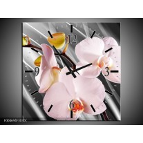 Wandklok op Canvas Orchidee | Kleur: Grijs, Roze, Wit | F004694C