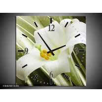 Wandklok op Canvas Bloem | Kleur: Groen, Wit | F004698C