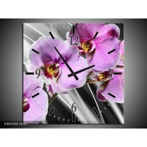 Wandklok op Canvas Orchidee | Kleur: Paars, Grijs | F004700C