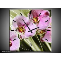 Wandklok op Canvas Orchidee | Kleur: Groen, Paars | F004701C