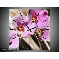 Wandklok op Canvas Orchidee | Kleur: Groen, Bruin, Roze | F004702C