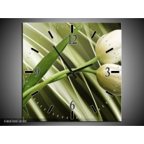 Wandklok op Canvas Tulp | Kleur: Grijs, Wit, Groen | F004704C