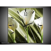 Wandklok op Canvas Bloem | Kleur: Groen, Wit | F004707C