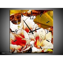 Wandklok op Canvas Bloem | Kleur: Wit, Rood, Geel | F004773C