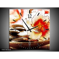 Wandklok op Canvas Bloem | Kleur: Wit, Rood, Geel | F004778C