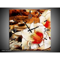 Wandklok op Canvas Bloem | Kleur: Wit, Rood, Geel | F004779C