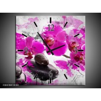 Wandklok op Canvas Orchidee | Kleur: Roze, Grijs, Wit | F004780C
