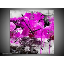 Wandklok op Canvas Orchidee | Kleur: Paars, Grijs, Wit | F004785C