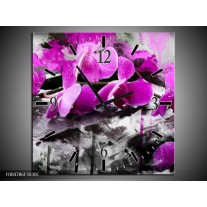 Wandklok op Canvas Orchidee | Kleur: Paars, Grijs, Wit | F004786C