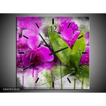 Wandklok op Canvas Orchidee | Kleur: Paars, Groen, Grijs | F004787C