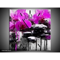 Wandklok op Canvas Orchidee | Kleur: Paars, Grijs, Wit | F004788C