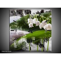 Wandklok op Canvas Bloem | Kleur: Wit, Groen, Grijs | F004790C