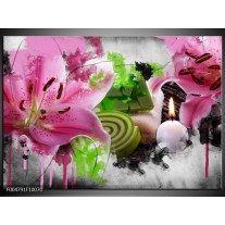 Glas schilderij Bloem | Roze, Groen, Wit 