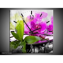 Wandklok op Canvas Orchidee | Kleur: Paars, Groen, Wit | F004792C