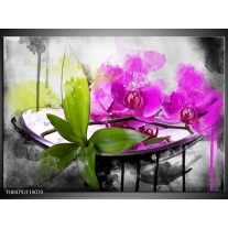 Glas schilderij Orchidee | Paars, Groen, Wit 