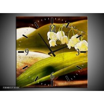 Wandklok op Canvas Bloem | Kleur: Groen, Wit, Bruin | F004815C