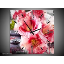 Wandklok op Canvas Bloem | Kleur: Rood, Wit, Grijs | F004832C