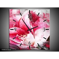 Wandklok op Canvas Bloem | Kleur: Roze, Wit, Grijs | F004833C