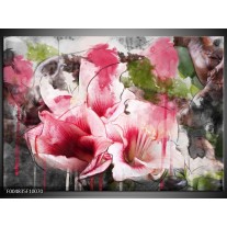 Foto canvas schilderij Bloem | Roze, Wit, Grijs 
