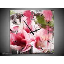 Wandklok op Canvas Bloem | Kleur: Roze, Wit, Grijs | F004835C