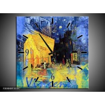 Wandklok op Canvas Klassiek | Kleur: Blauw, Geel, Zwart | F004848C