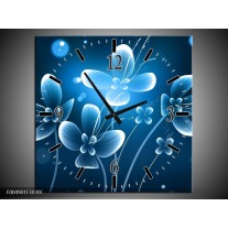 Wandklok op Canvas Bloem | Kleur: Blauw, Wit | F004901C