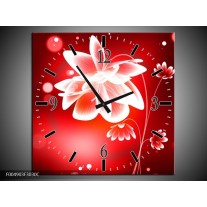 Wandklok op Canvas Bloem | Kleur: Rood, Wit | F004903C