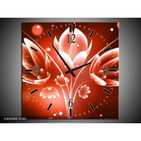 Wandklok op Canvas Bloem | Kleur: Rood, Wit | F004908C