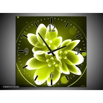 Wandklok op Canvas Bloem | Kleur: Groen, Wit | F004911C