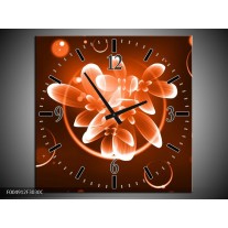 Wandklok op Canvas Bloem | Kleur: Oranje, Bruin, Wit | F004912C