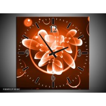 Wandklok op Canvas Bloem | Kleur: Oranje, Bruin, Wit | F004912C