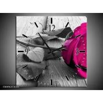 Wandklok op Canvas Roos | Kleur: Roze, Grijs | F004963C