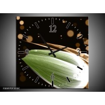 Wandklok op Canvas Tulp | Kleur: Groen, Bruin, Zwart | F004970C