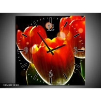 Wandklok op Canvas Tulp | Kleur: Oranje, Geel, Rood | F005000C