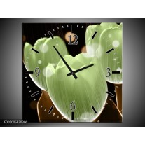 Wandklok op Canvas Tulp | Kleur: Groen, Zwart | F005006C