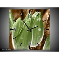 Wandklok op Canvas Tulp | Kleur: Groen, Bruin | F005031C