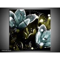 Wandklok op Canvas Krokus | Kleur: Blauw, Groen | F005038C