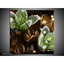 Wandklok op Canvas Bloem | Kleur: Groen, Bruin | F005043C