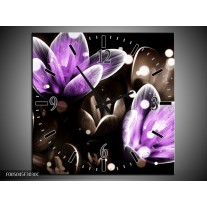 Wandklok op Canvas Bloem | Kleur: Paars, Grijs | F005045C