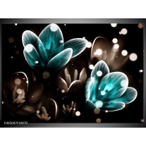 Foto canvas schilderij Bloem | Blauw, Grijs, Zwart 