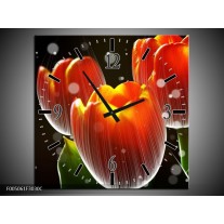 Wandklok op Canvas Tulp | Kleur: Rood, Geel, Zwart | F005061C