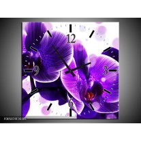 Wandklok op Canvas Orchidee | Kleur: Blauw, Wit | F005074C