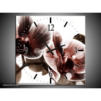 Wandklok op Canvas Orchidee | Kleur: Bruin, Wit | F005078C