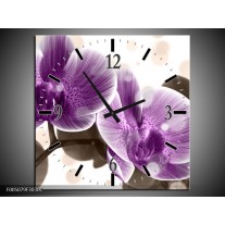 Wandklok op Canvas Orchidee | Kleur: Paars, Wit | F005079C