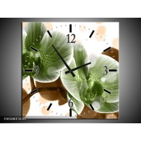 Wandklok op Canvas Orchidee | Kleur: Groen, Bruin | F005080C